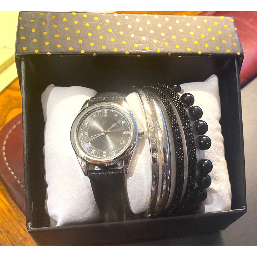 Women's 33mm Silver Tone Watch with Coordinating Bracelets, NEW